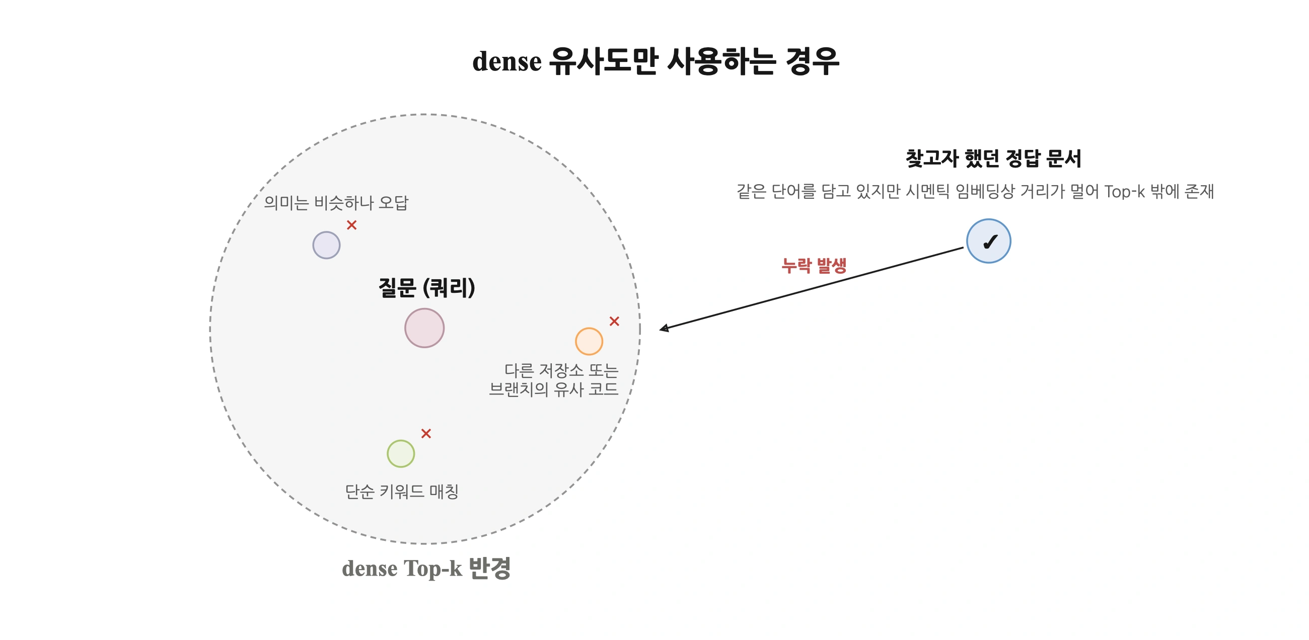 Dense 검색에서 필요한 문서를 놓치는 예시
